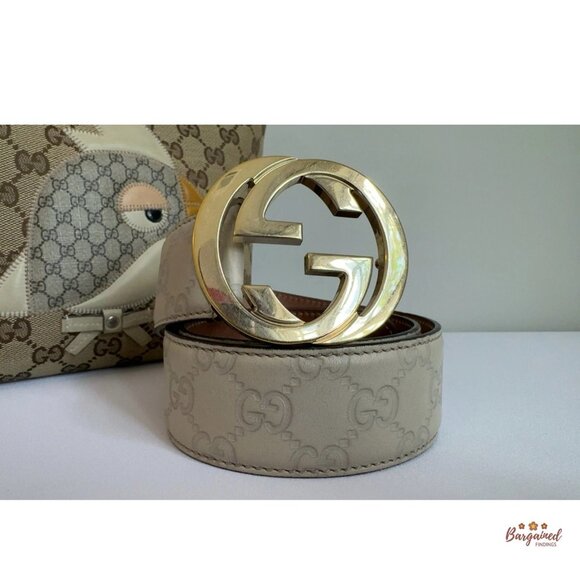 Authentic Gucci Cream Guccissima Leather Gold Interlocking G Buckle Belt 75/30 - Picture 12 of 13